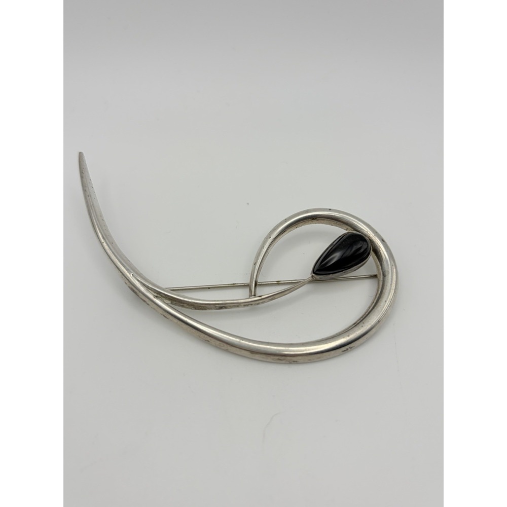 Vintage Taxco Mexico Sterling Silver 925 Pin w/‎ Black Onyx Stone ~ 25g